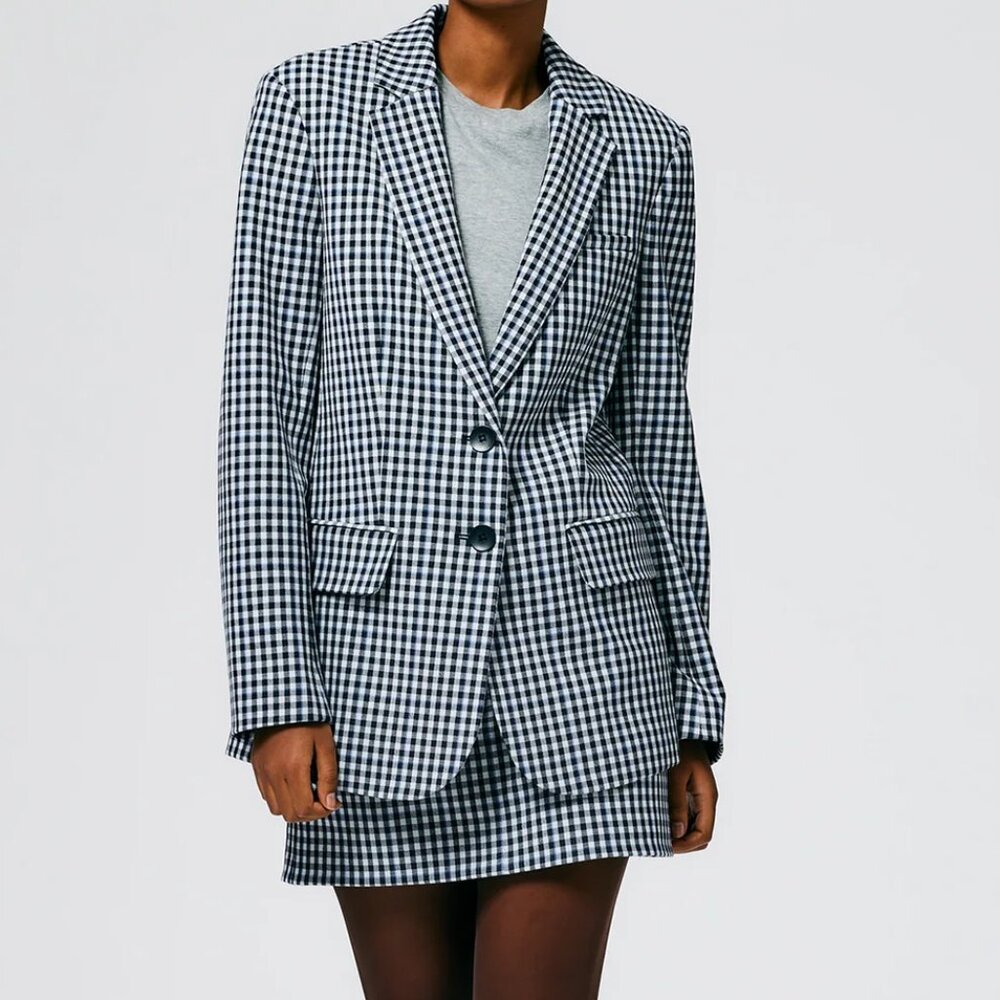 Tibi Gingham Suiting Blazer, gingham multi, size 00